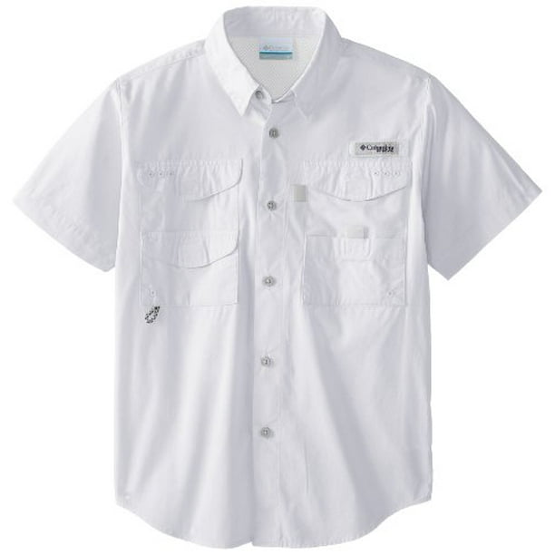 X-Large Cotton White Cap Relaxed Fit Columbia Youth Boys PFG Bonehead Short Sleeve Shirt